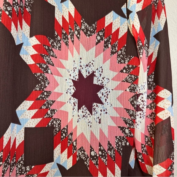 NWT LOFT Garden Smocked Ruffle Tie Neck Blouse Windsor Wine Ruffle Sheer Flowy - Picture 8 of 10